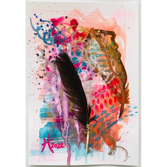 Flocking Together - Original Wall Art Handmade Mixed Media Painting 8"x10" - Picture 1 of 4